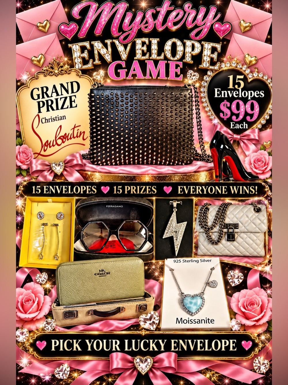 Christian Louboutin Black Studded Leather Mystery Envelope game .